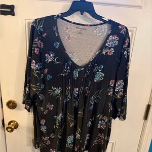 Woman Within Black Floral V-Neck Blouse